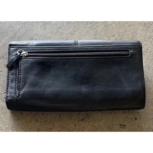 Coach Designer Black Gray Multi Pocket Flap Over Wallet Coin Zipper Pocket SZ 8” - Picture 6 of 16